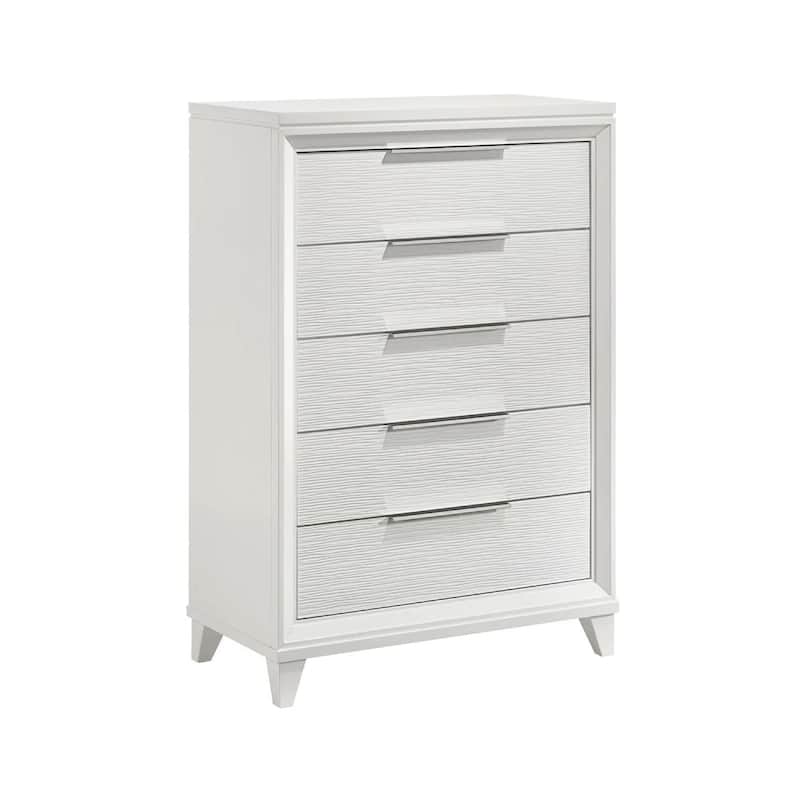 Ressy Tall Dresser Chest with 5 Drawers, Contemporary White Wood