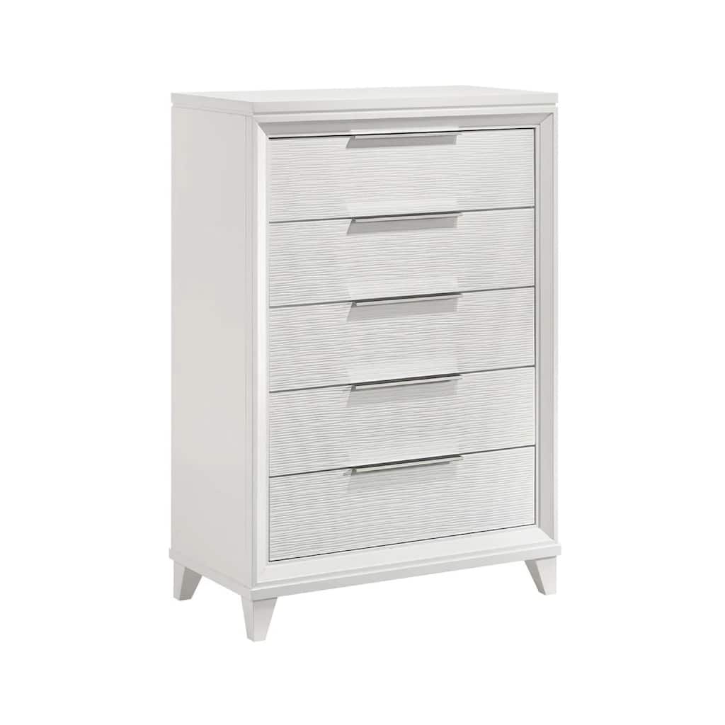 Ressy Tall Dresser Chest with 5 Drawers, Contemporary White Wood