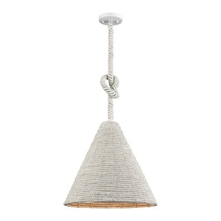 Elk Home Air Loom White Finish With Off White Rope Cone Shade Pendant