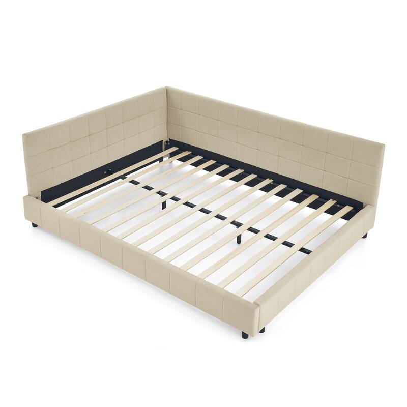 Queen Size Upholstered Tufted Bed Frame, Sofa Bed Frame With Comfortable Backrest And Armrests