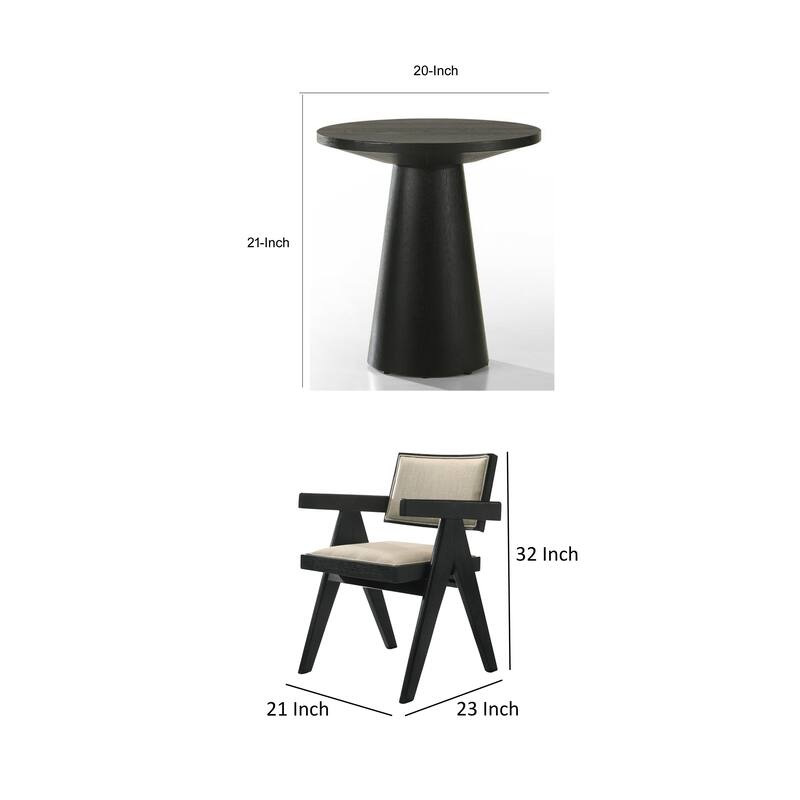 Bili 3pc Dining Armchair and Side Table Set, Open Backrests, Beige, Black