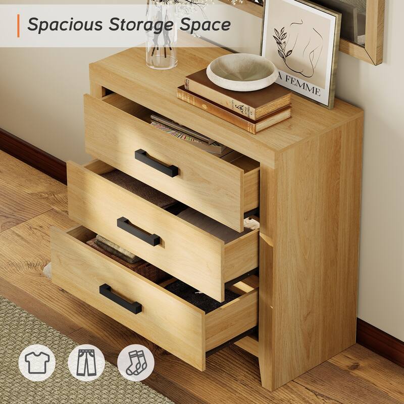 WAMPAT Farmhouse 3-Drawer Dresser, Wooden Chest of Drawers, Modern Storage Organizer & Nightstand for Bedroom, Living Room