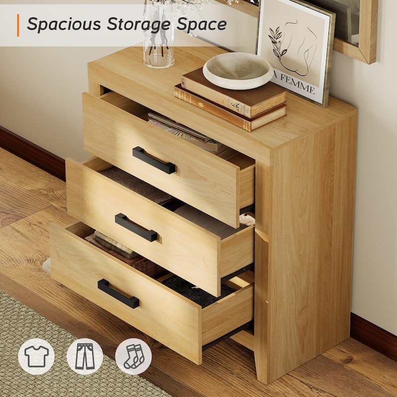 WAMPAT Farmhouse Nightstand with 3 Drawers, Large Wood Bedside Table