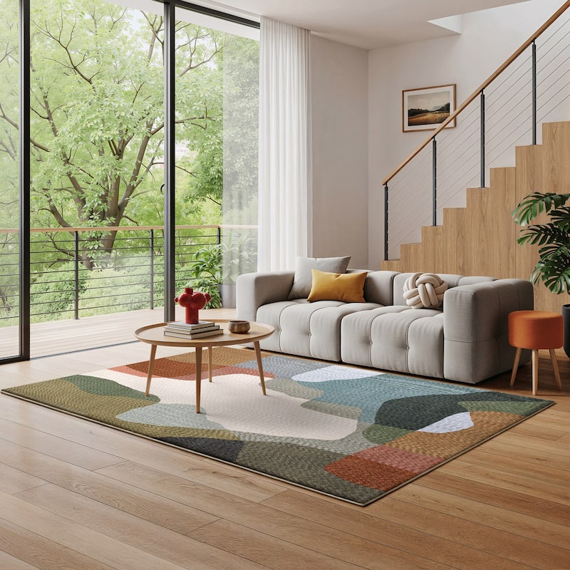 Tobias Modern Abstract Multi-colored Area Rug- - 9' 10" x 12' 8" - Rectangle