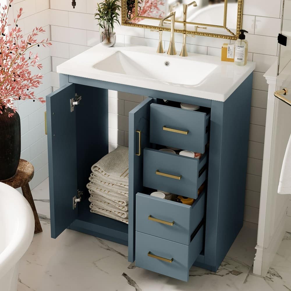 30'' Modern Wooden Bathroom Vanity with Ceramic Sink Combo and Soft Closing Doors