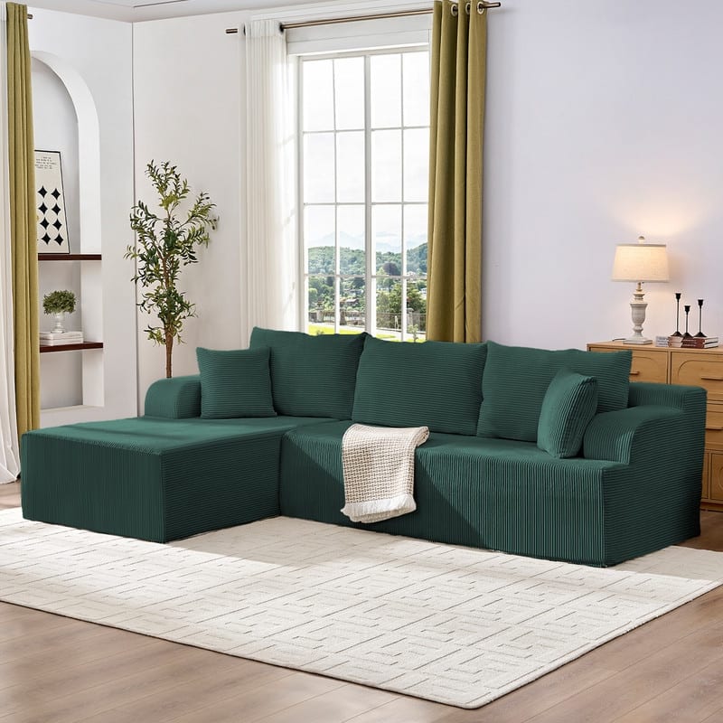 Mixoy 2-Pcs Free Combination Modular Sectional Sofas with Deep Seat,Corduroy L-Shaped Sofa with Chaise Lounge - 3-Seater