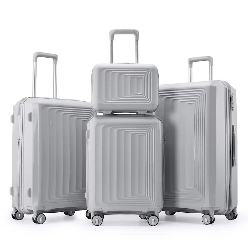 4-Piece, 14/20/24/28-Inch Modern Lightweight Luggage Expandable Luggage with Spinner Wheels, for Boarding Travel, Silver - Silver