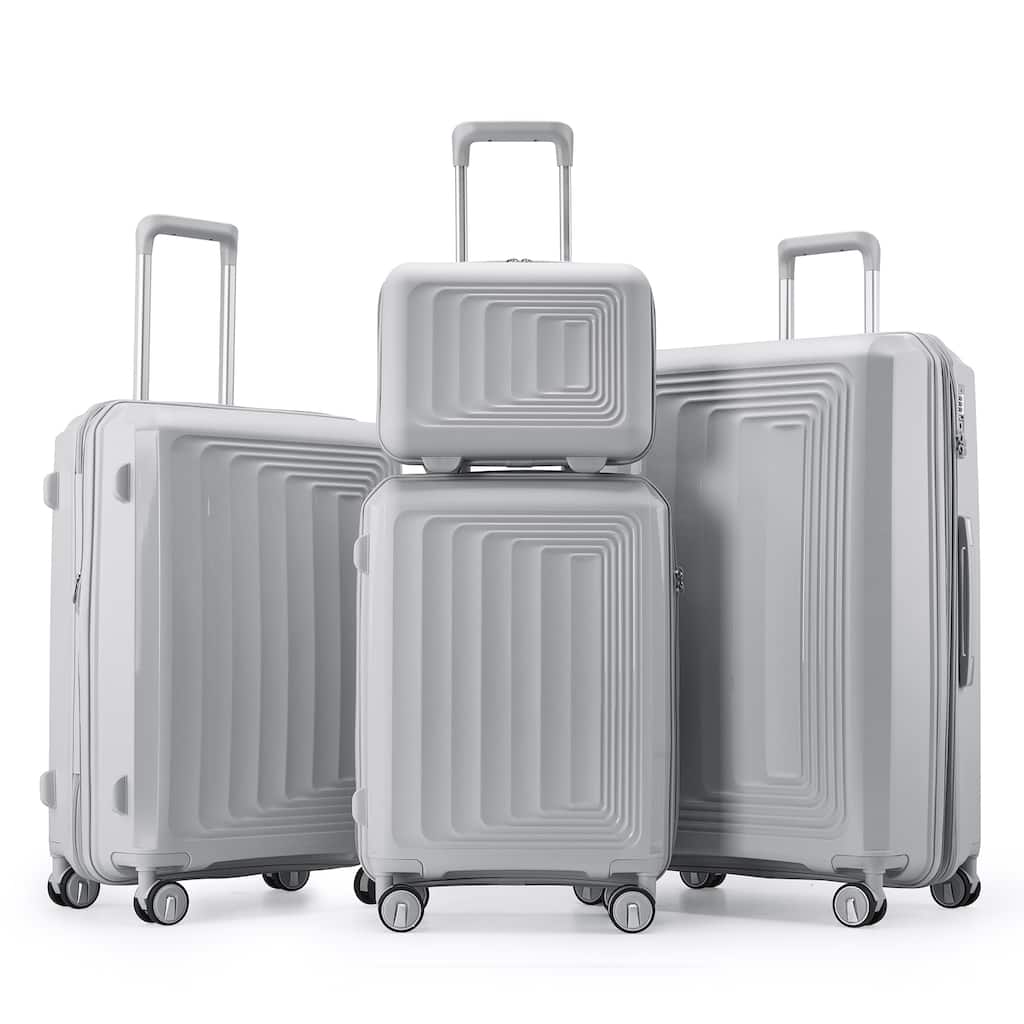 4-Piece, 14/20/24/28-Inch Modern Lightweight Luggage Expandable Luggage with Spinner Wheels, for Boarding Travel, Silver