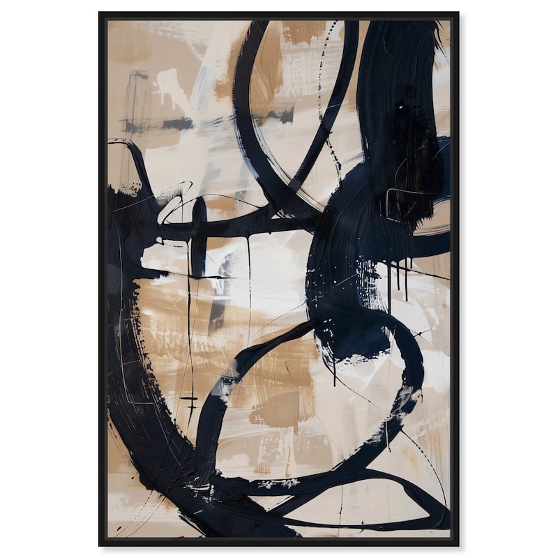 Art Remedy Flowing Ii Framed Abstract Shapes 1 Piece Canvas Wall Art - 25 x 37 - Black
