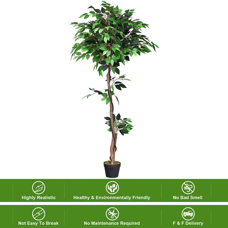 5.5FT Ficus Silk Leaf Artificial Tree Potted Fake Greenery Plants