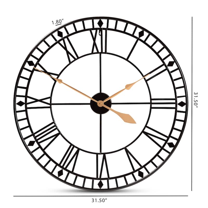 Janette Classic Contemporary Black and Gold Finished Metal Wall Clock