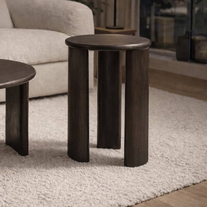 Mid-Century Modern Solid Mango Wood Round Accent Table - Mocha