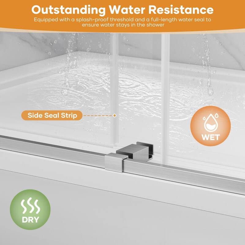 60" W x 74" H Door Double Sliding Frameless Shower Door with 8mm easy clear Tempered Glass