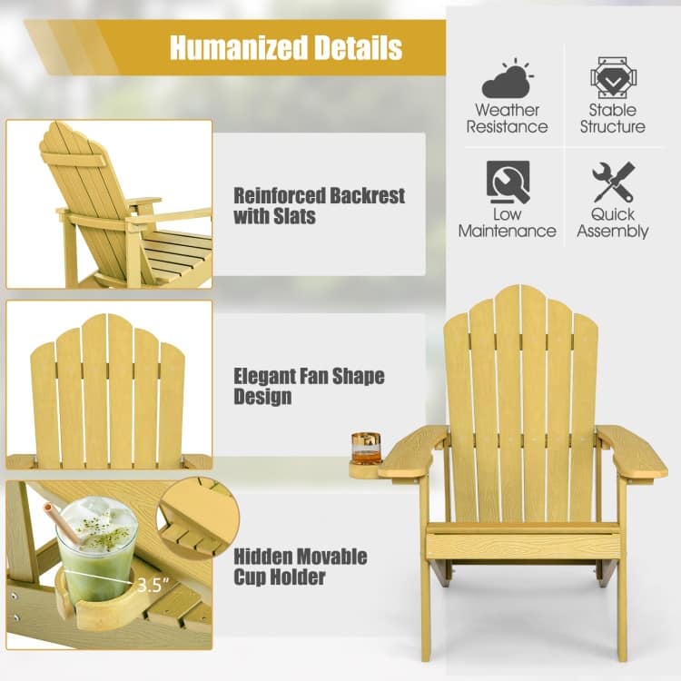 Weather Resistant HIPS Outdoor Adirondack Chair with Cup Holder - 33.4" x 30" x 37"