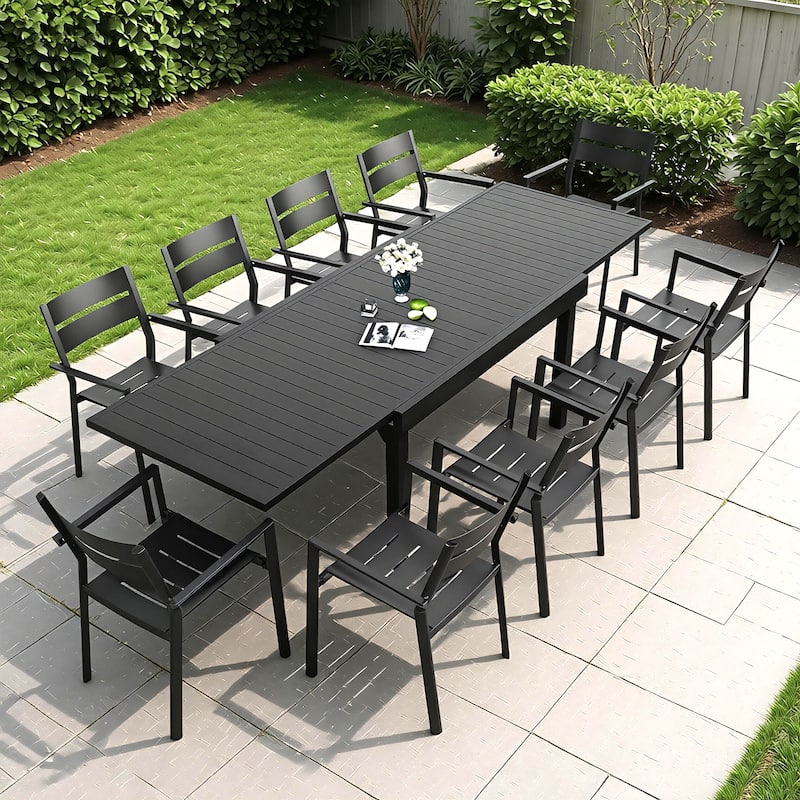 5/7/11 Piece Set Outdoor Dining Set Aluminum Patio Expandable Table with Stackable Chairs