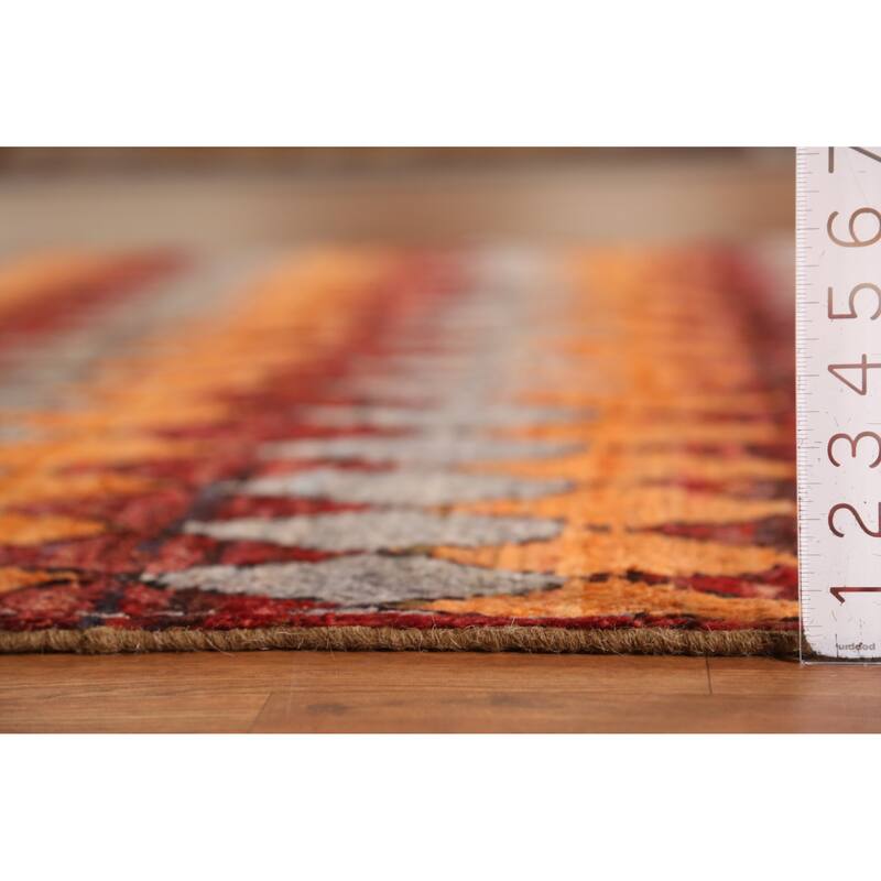 Orange Trellis Moroccan Oriental Area Rug Hand-Knotted Wool Carpet - 6'4" x 9'9"