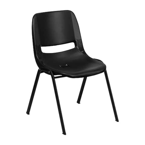Offex HERCULES Series 440 lb Capacity Black Ergonomic Shell Stack Chair with Black Frame and 12" Seat Height