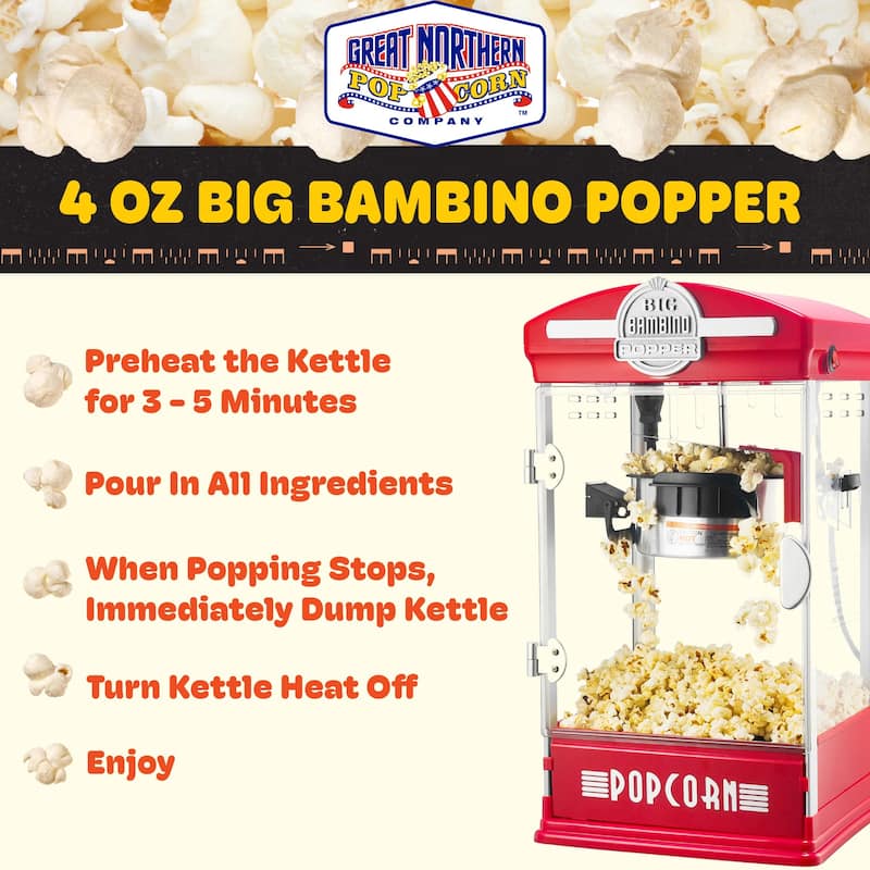 Popcorn Machine - Big Bambino Old Fashioned Popcorn Maker by Great Northern Popcorn (Red)