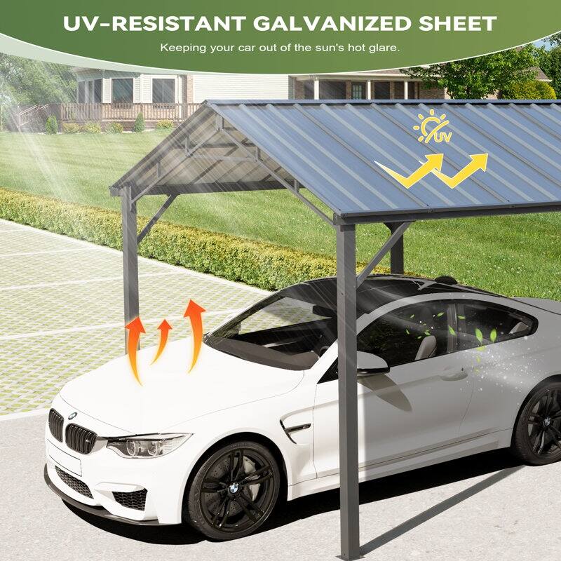 Erommy Outdoor Carport with Galvanized Steel Roof, Heavy-Duty All-Weather Shelter for Cars, Boats and Equipment