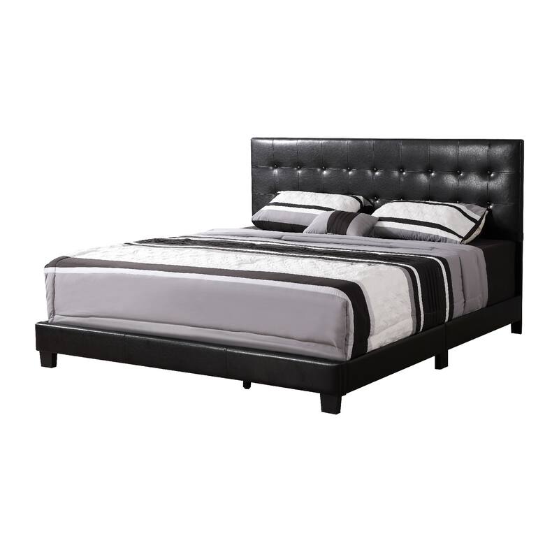 Solid Button Tufted Queen Panel Bed - 82" - Black