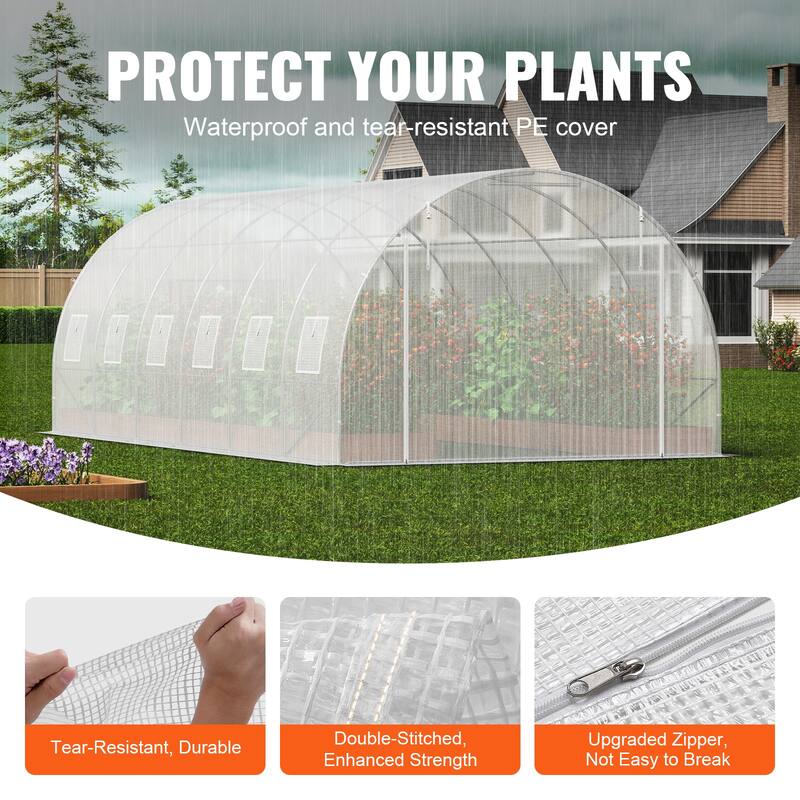 Walk-in Tunnel Greenhouse, Hoop House Greenhouse Tunnel, Plant Hot House with Galvanized Steel Frame, Green PE Cover
