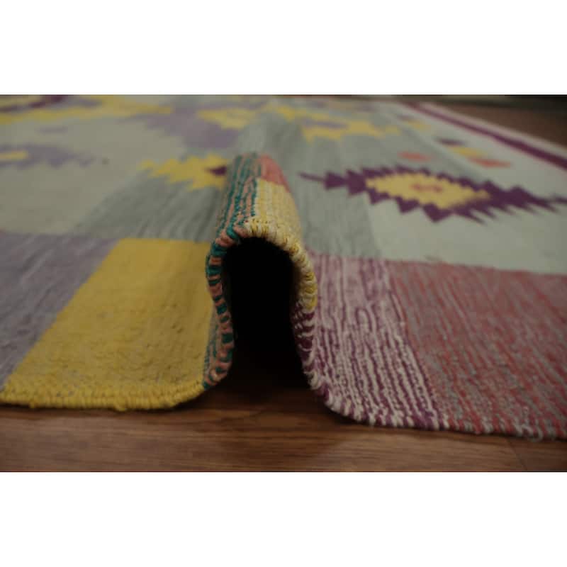 Hand Woven Oriental 100% Wool Carpet Southwestern Tribal Multi-Colored Kilim Area Rug - 9' 10'' X 8' 4''