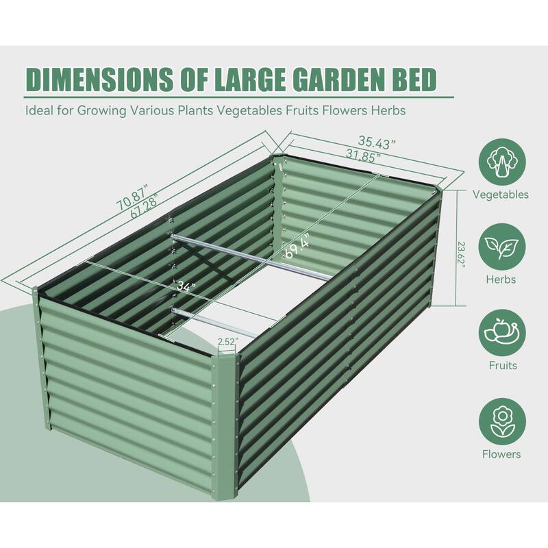 Weather-Resistant Raised Flower Beds Metal Raised Rectangular Flower Beds with Open-Ended Base and Support Rods for Courtyard