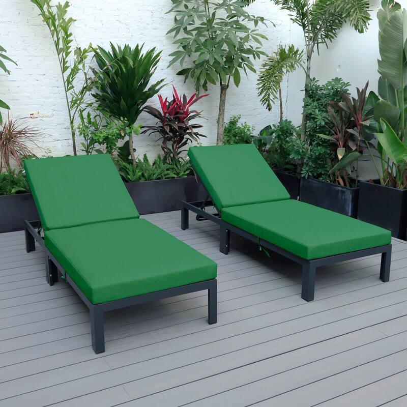 Chelsea Set of 2 Aluminum Armless Chaise Lounge Chair With Cushions for Outdoor Summer Patio Porch Beach Backyard Pool