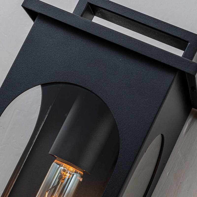 CraftHome 1-Light Modern 13 Inch Outdoor Wall Lantern Black Sconce with Clear Tempered Glass for Front Door Porch Light - W6''