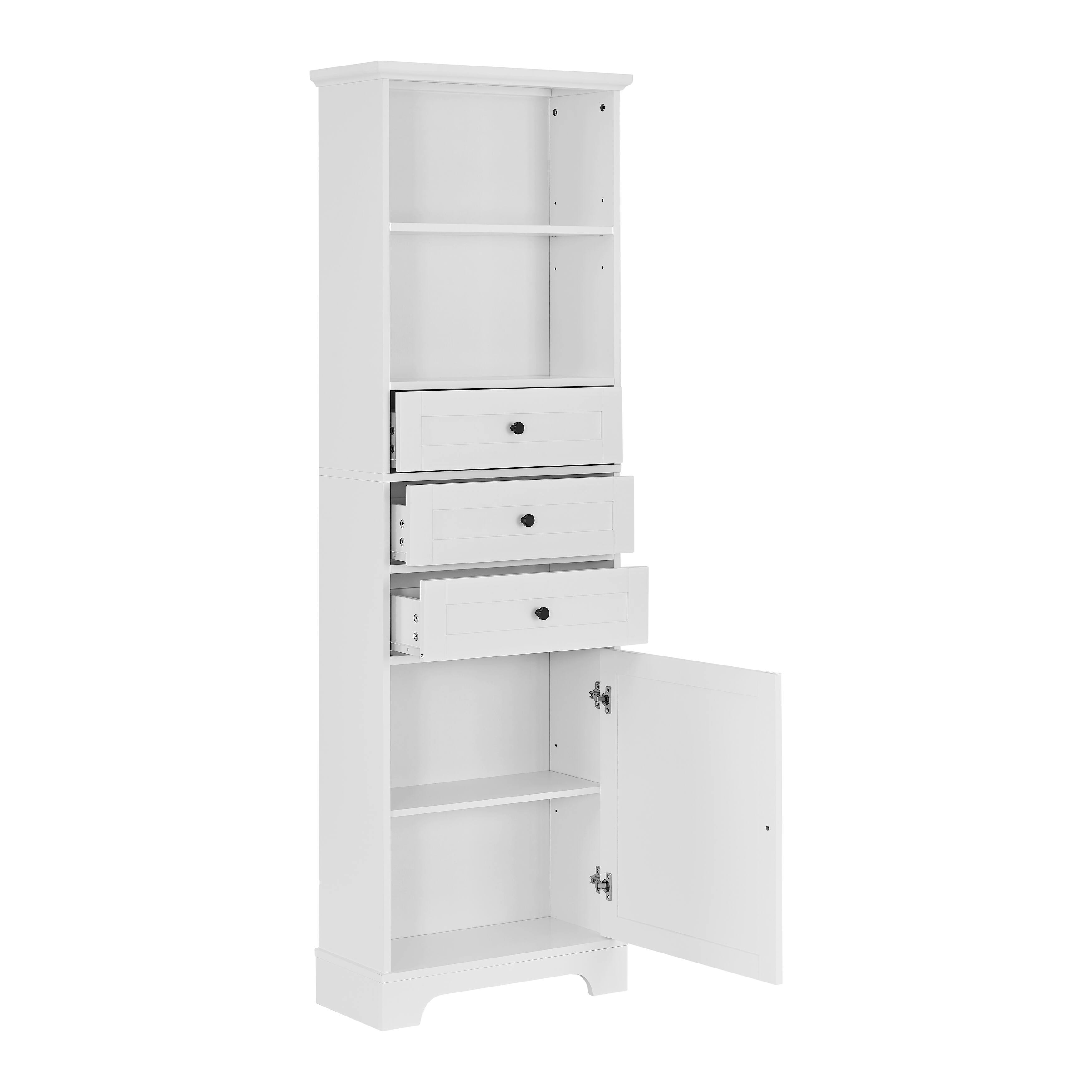 Kitchen White Pantry Tall Storage with Drawers and
