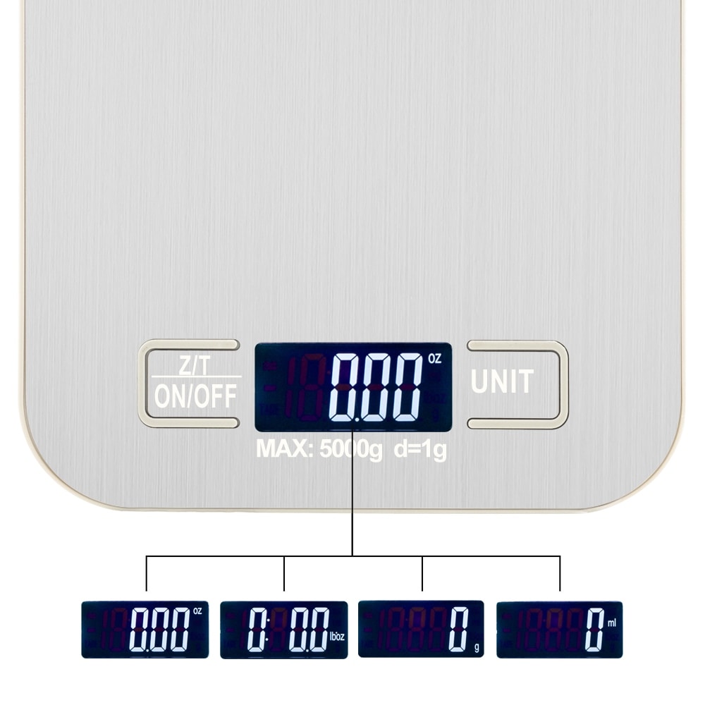 Digital Kitchen Scale Diet Food Weighing Balance Clock Silver 5Kg 1g 