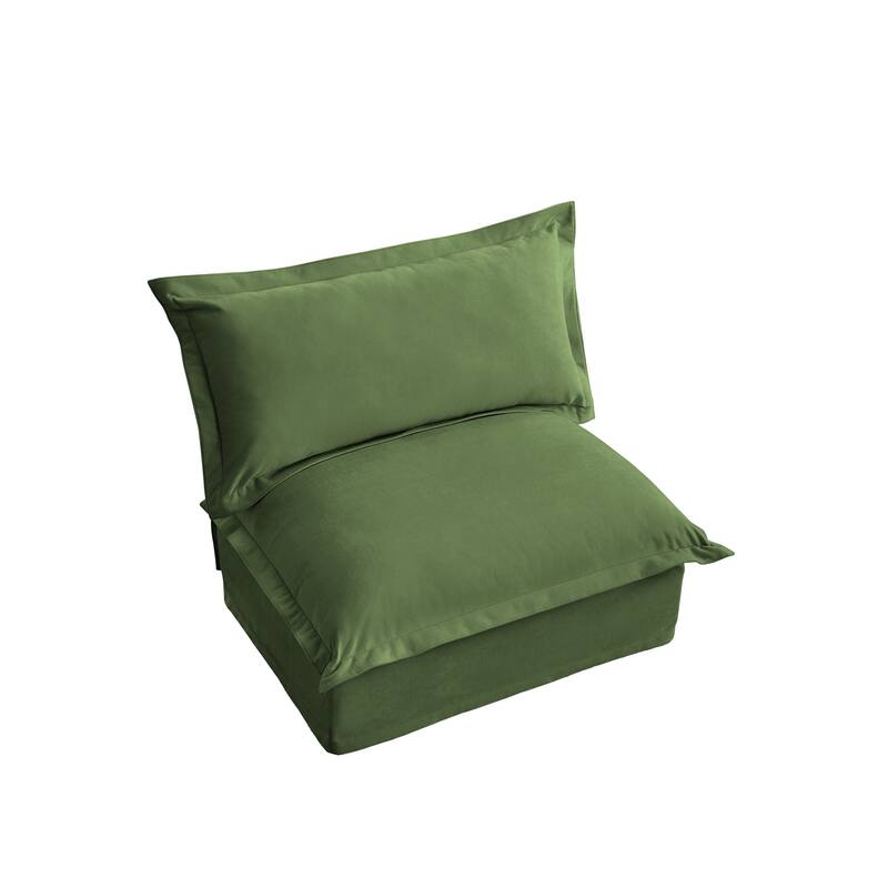 Armless Green Sofa in Chenille, 37x33x35 inches