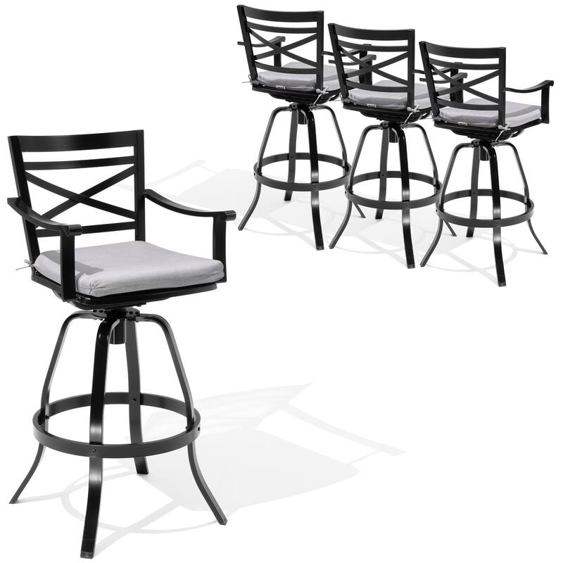 Outdoor Bar Stools Patio Cast Aluminum Swivel Barstools with Sunbrella Cushion - CAST SILVER - 4PC
