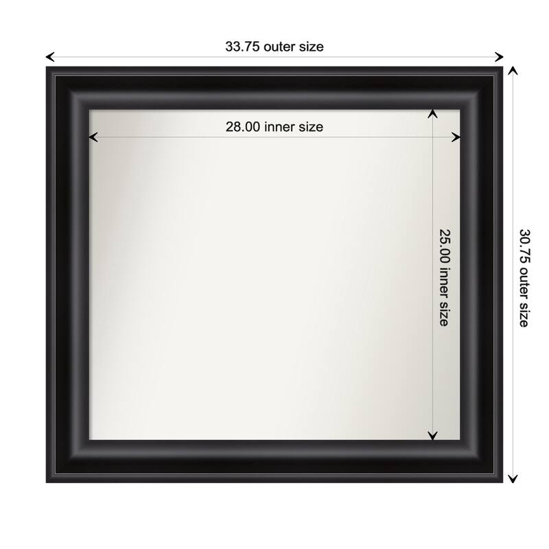 Grand Black Framed Non-Beveled Custom Wall Mirror, Bathroom Vanity Mirror - Outer Size: 33.75 x 30.75