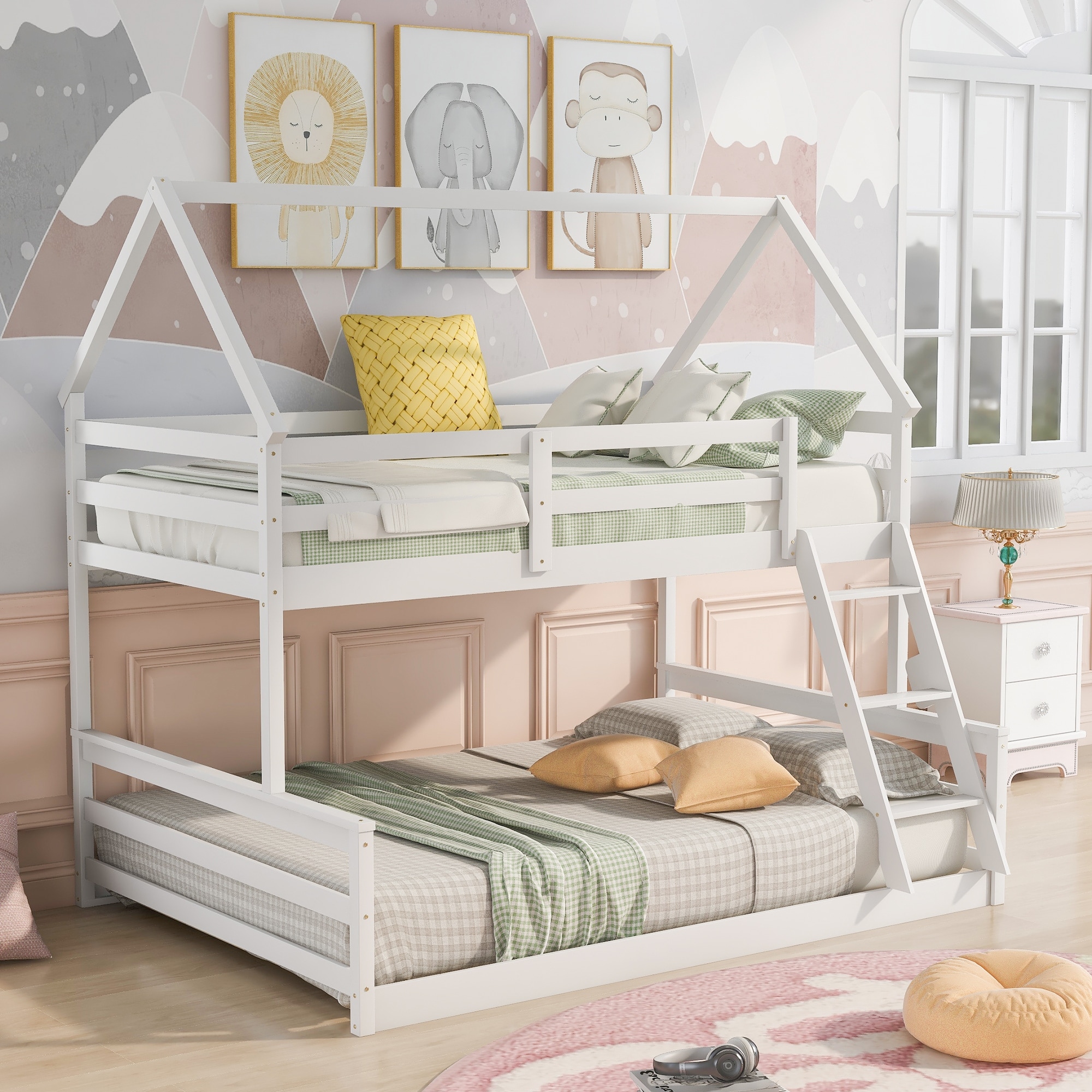 Boy and girl deals twin bunk beds