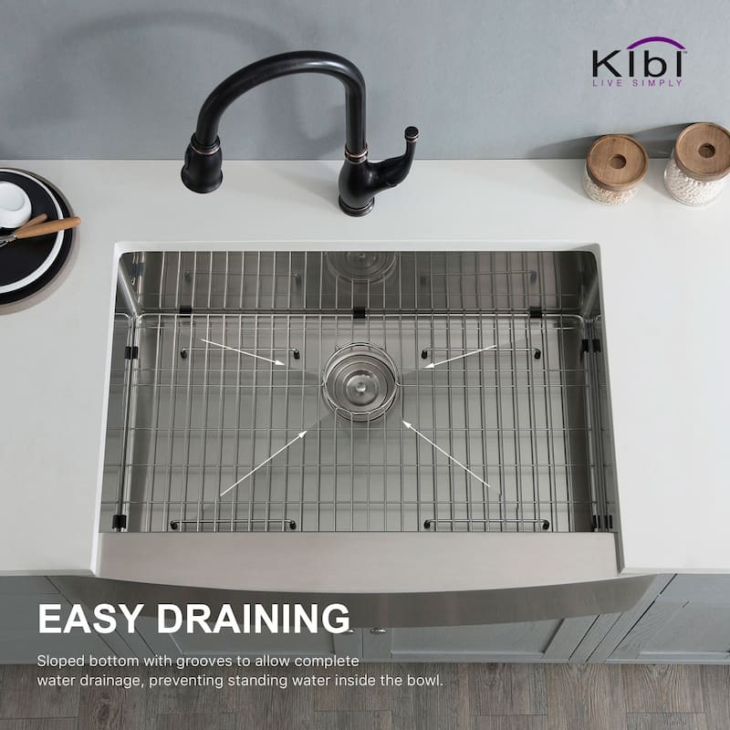 Handcrafted Farmhouse Apron Single Bowl Real 16 gauge Stainless Steel Kitchen Sink with Strainer and Grid