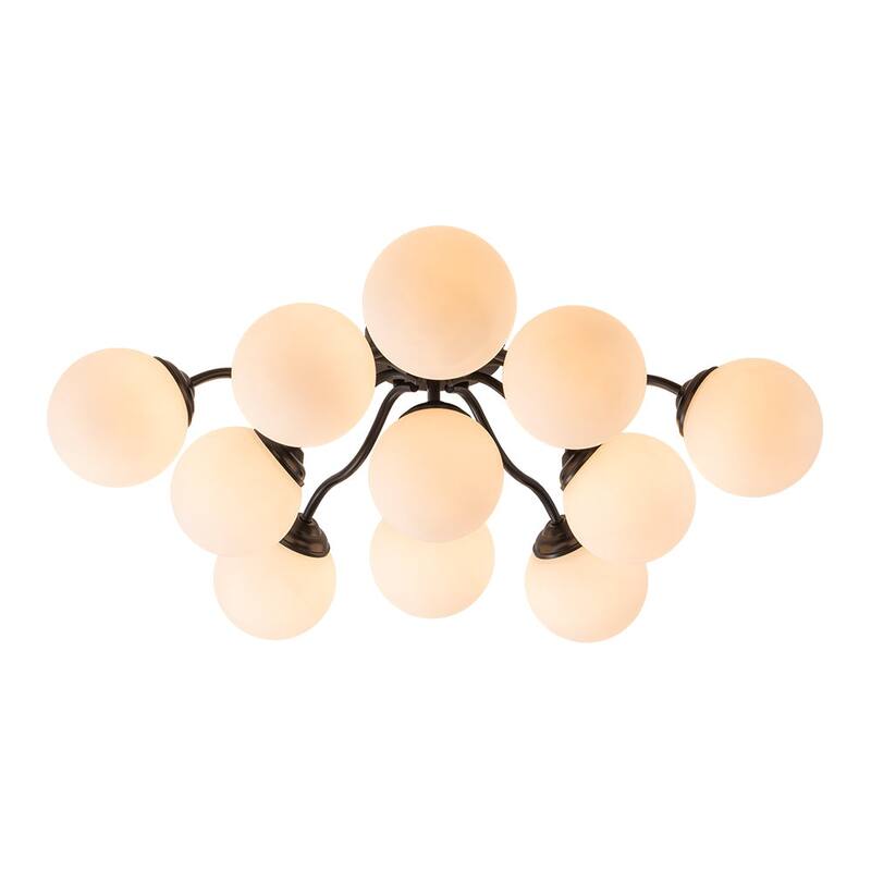 Milky Glass Globe Brass Sputnik Bubble Ceiling Light - 30in Chandelier