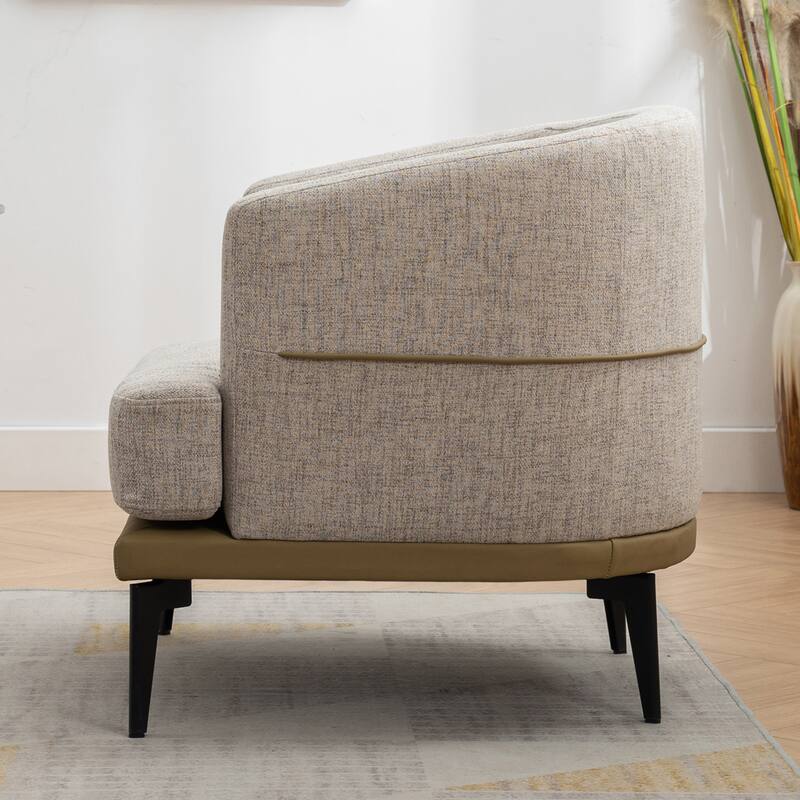 Modern 28.9" Two-tone Barrel Fabric Chair with Broad and Thick Cushion and Sturdy Metal Legs for Living Room