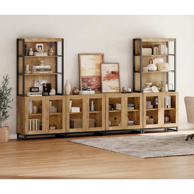 Modern 72" Tall Bookcases with Glass Doors and Adjustable Shelves, Wood Bookshelves for Home Office, Living room.