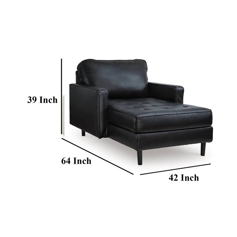Bryc Chaise Lounge Chair, Classic Black Real and Faux Leather, 64 Inch