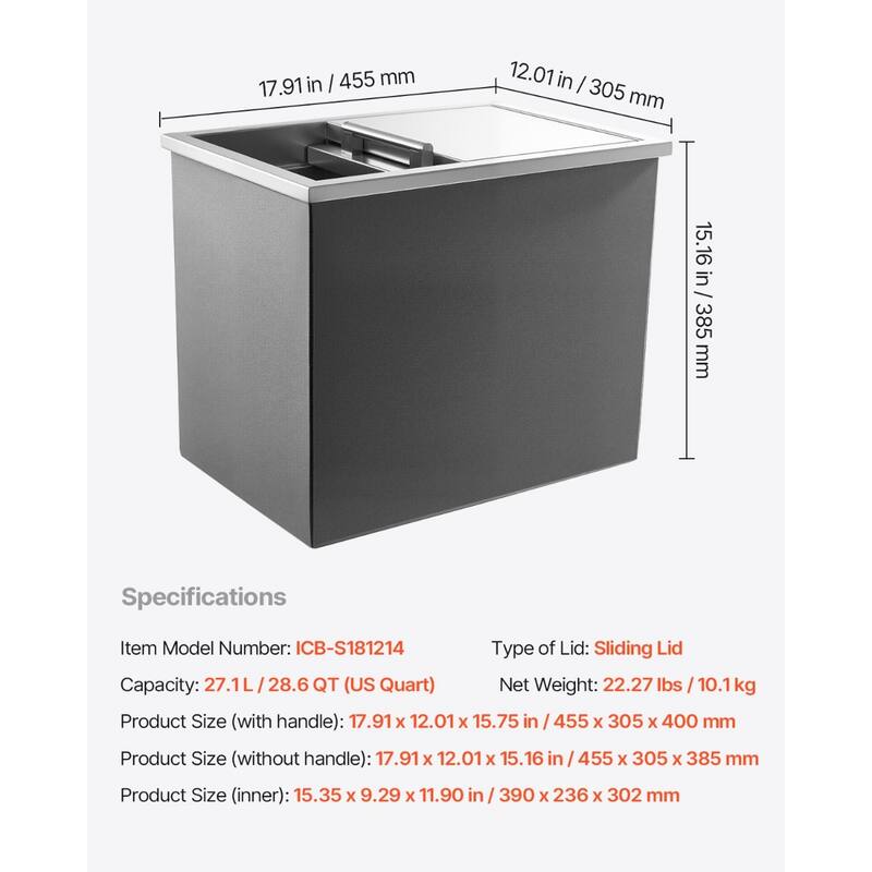 28.6 QT Versatile Ice Bin Cooler with Sliding Lid and Non-Electric Insulation Perfect for Outdoor and Indoor Use