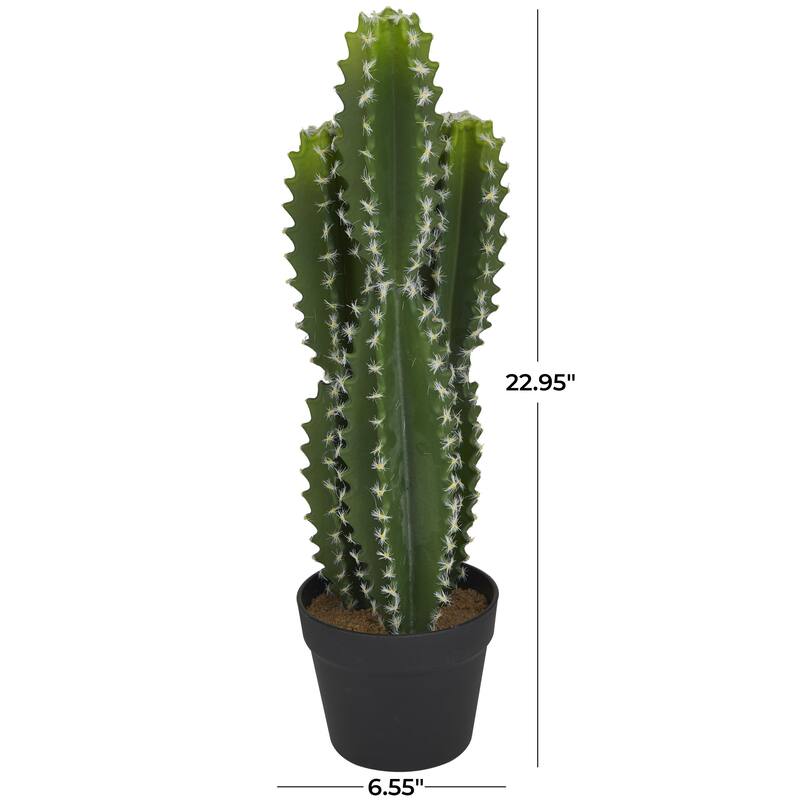 Green Faux Foliage Cactus Artificial Plant with Realistic Leaves and Black Round Pot
