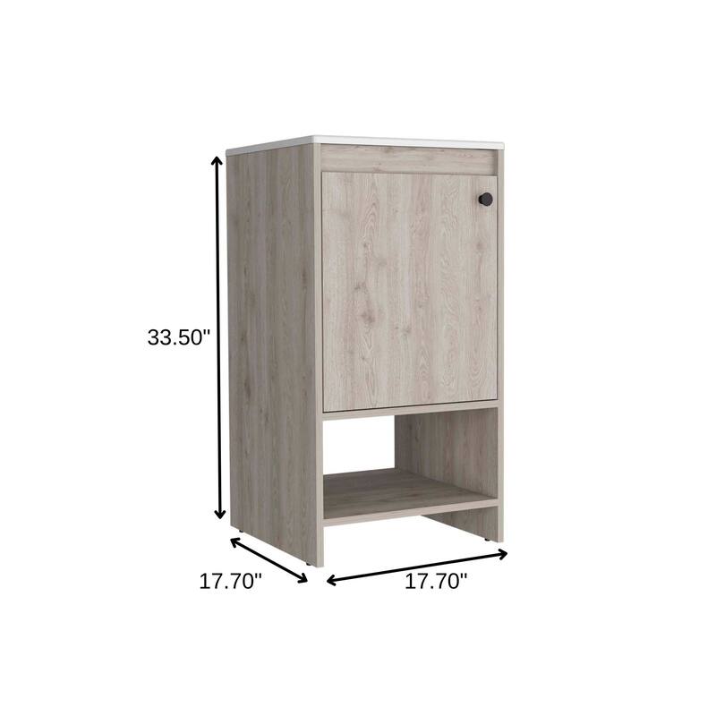HomeRoots 18" Light Gray Wood Freestanding Single Door Bathroom Vanity With White Sink - 17.70 in. x 33.50 in. x 17.70 in.