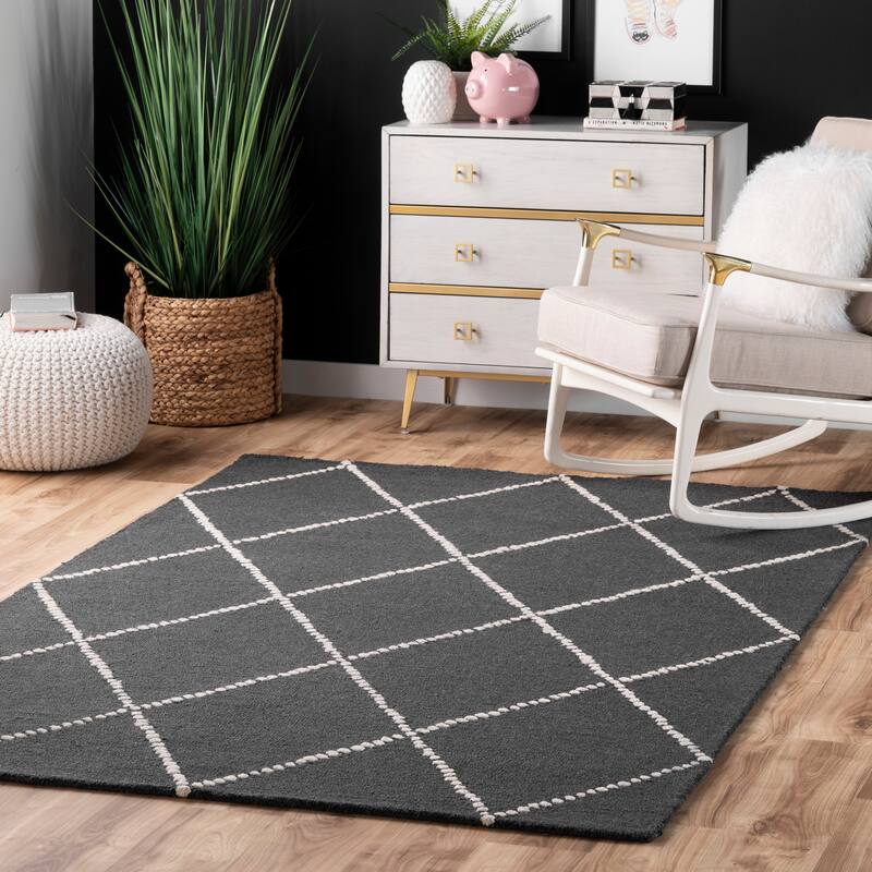 Nuloom Handmade Dotted Trellis Wool Kids Nursery Rug - Charcoal - 3' x 5' - Rectangle