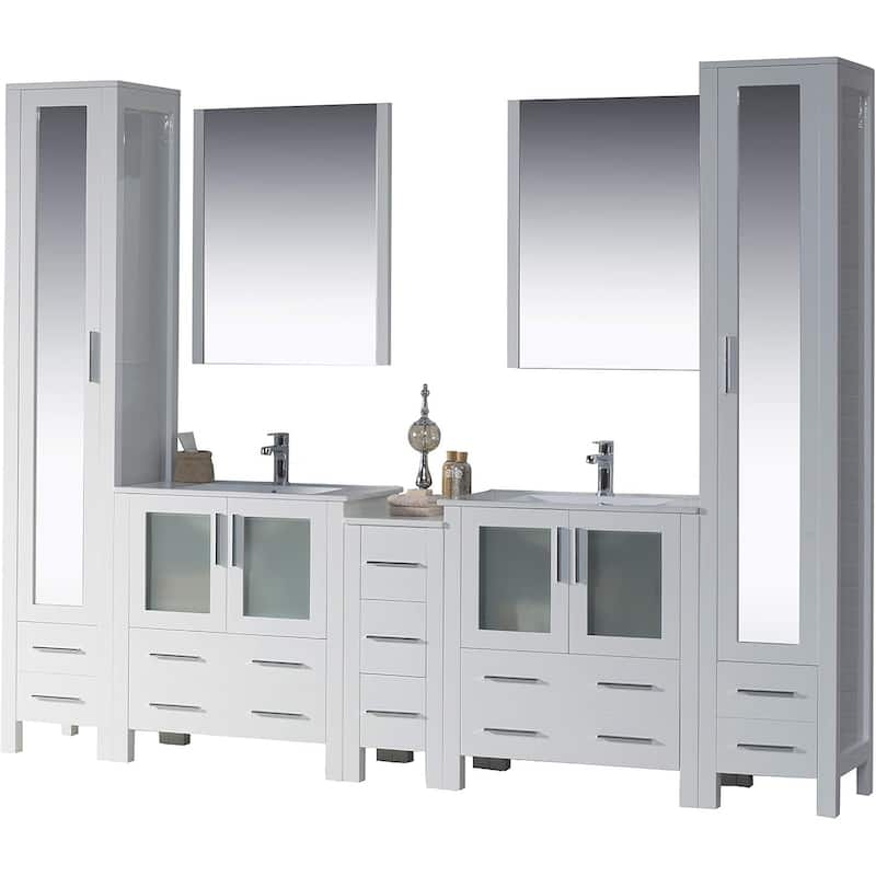 Blossom Sydney 102" Double Sink Vanity Set with Linen Closets & Mirror - Glossy White