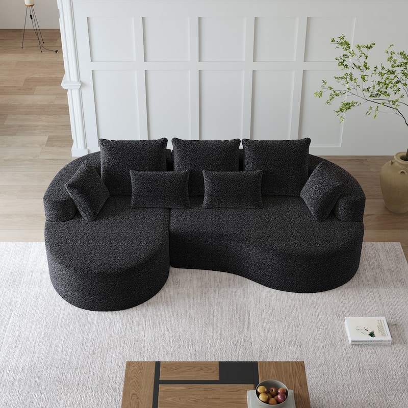 L-Shaped Curved Cloud Sectional Couch, Oversized Chenille Upholstered 4-Seater Sofa, Full Compressed Corner Sofa with 7 Pillows