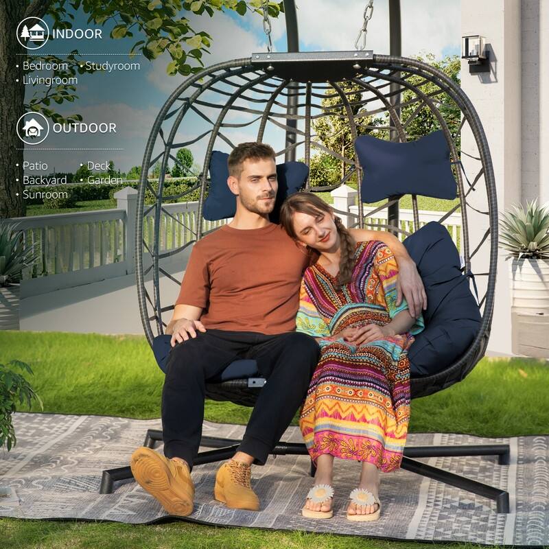 FINCATI Indoor Double Egg Chair, 700 lbs Extra-large 2 Person Double Egg Chair, Cozy Swing Chair, Oversized Hanging Egg Chair