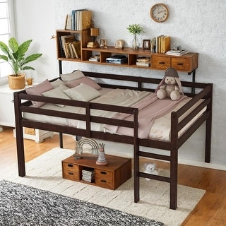 Full Rubber Wood Loft Bed with Ladder