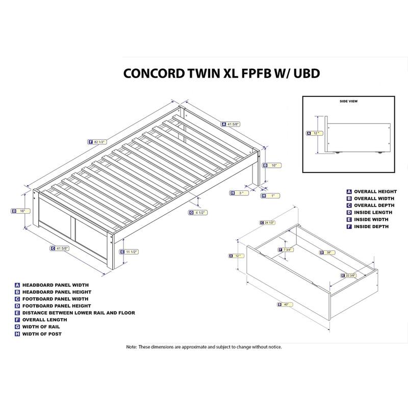 Concord Twin XL Platform Bed with Footboard and 2 Drawers in Espresso