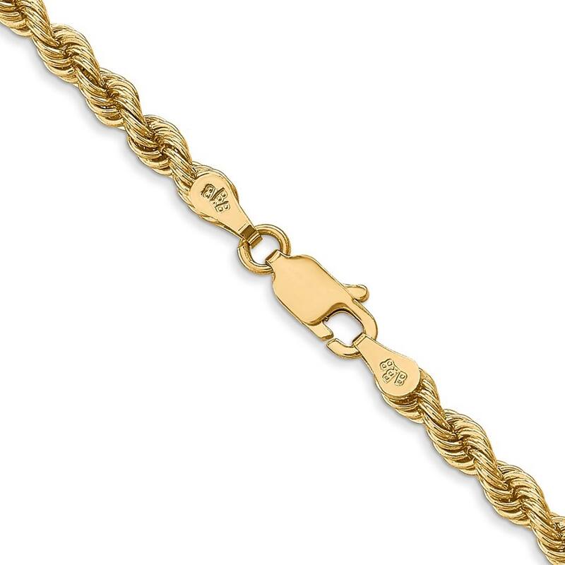 Curata 14k Yellow Gold Solid Lobster Claw Closure 3.65mm Handmade Regular Rope Chain Bracelet